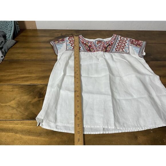 Johnny Was Ezra White Linen Embroidered V-Neck Boho Top Blouse Size S - Picture 4 of 8